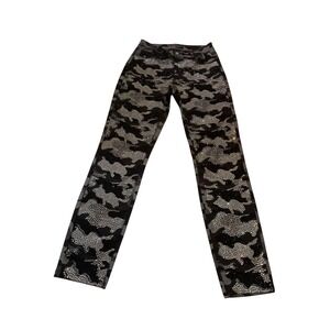Boston Proper Crystal Embellished Camo Ankle Jeans Women's Size 8 Black Gray
